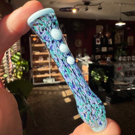 Multicolor Frit Chillum w/ Baby Blue Accents