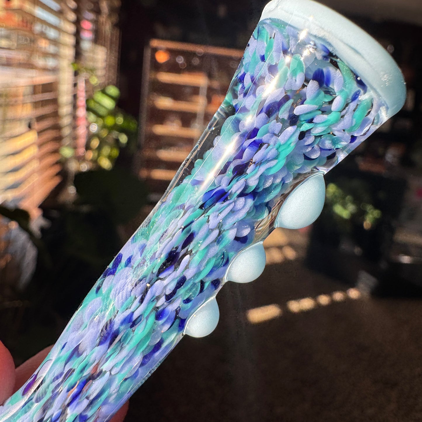 Multicolor Frit Chillum w/ Baby Blue Accents